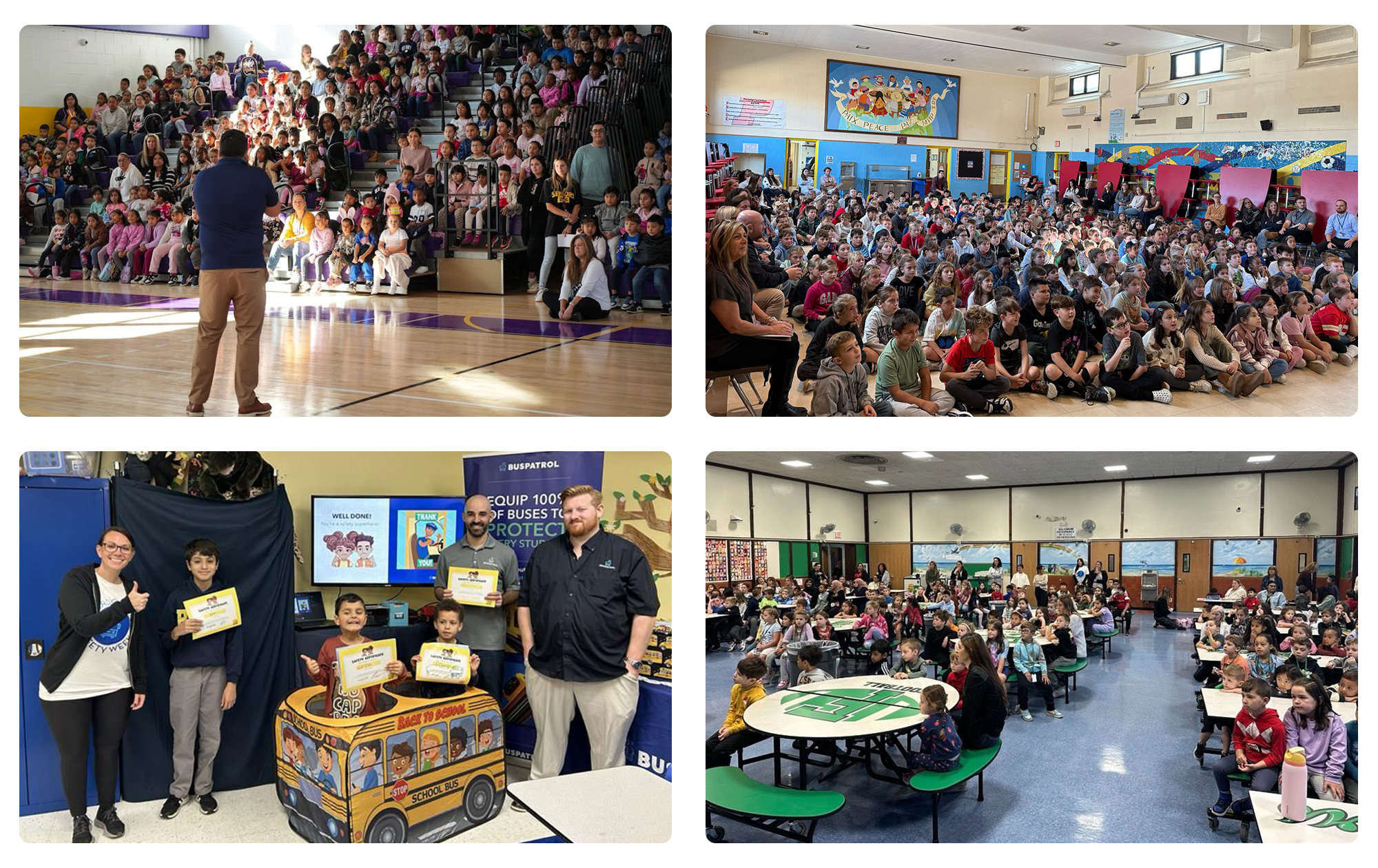 4 photos of the BusPatrol team visiting partner districts for National School Bus Safety Week.
