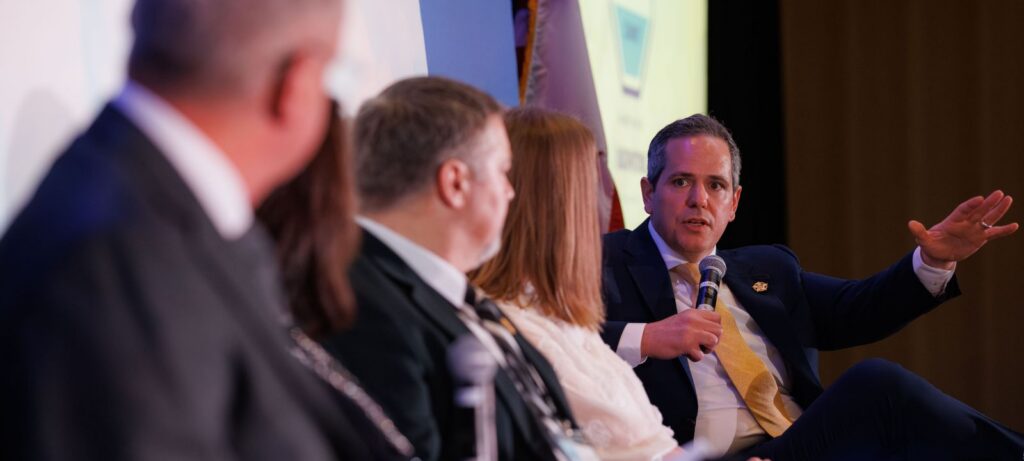 BusPatrol's President and Chief Innovation Officer Justin Meyers on stage at the National School Bus Safety Summit