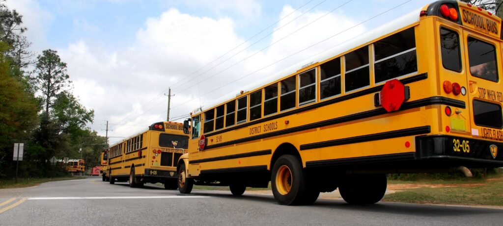 School buses driving in Connecticut