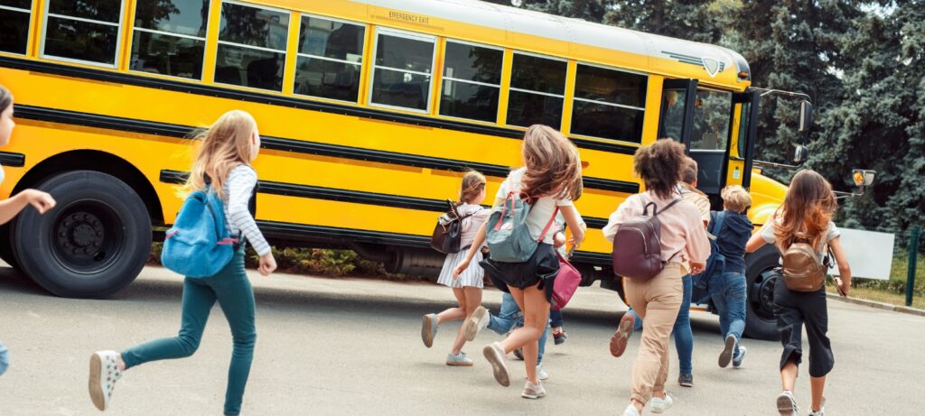 Children boarding the school bus